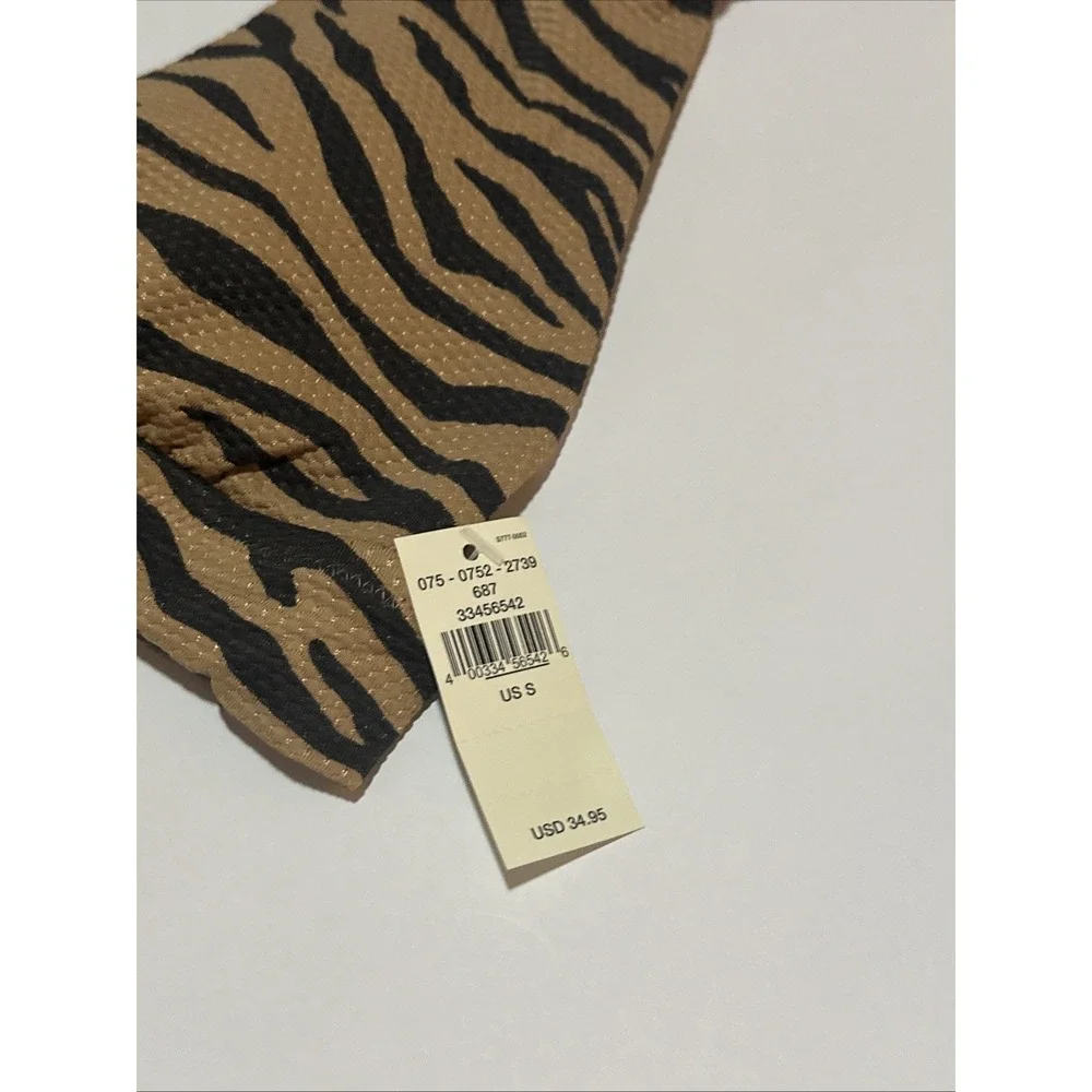 Aerie Triangle Tie Tiger Stripe Bikini Swim Top Black Tan Women's Small NWT - Picture 2 of 4